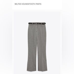 Zara BELTED HOUNDSTOOTH PANTS ECRU / BLACK 0/8766/621/070/03 size M